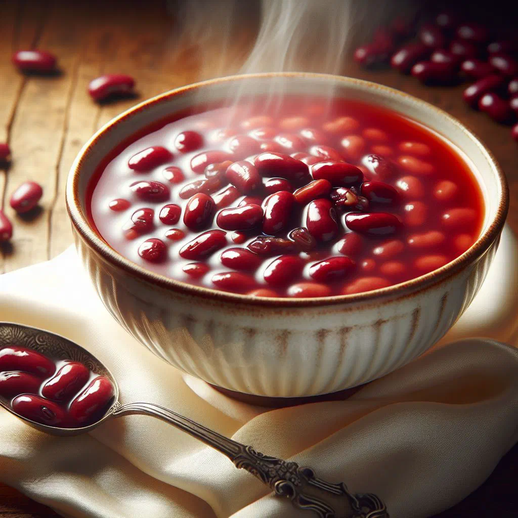 A warm bowl of red bean soup with coconut milk