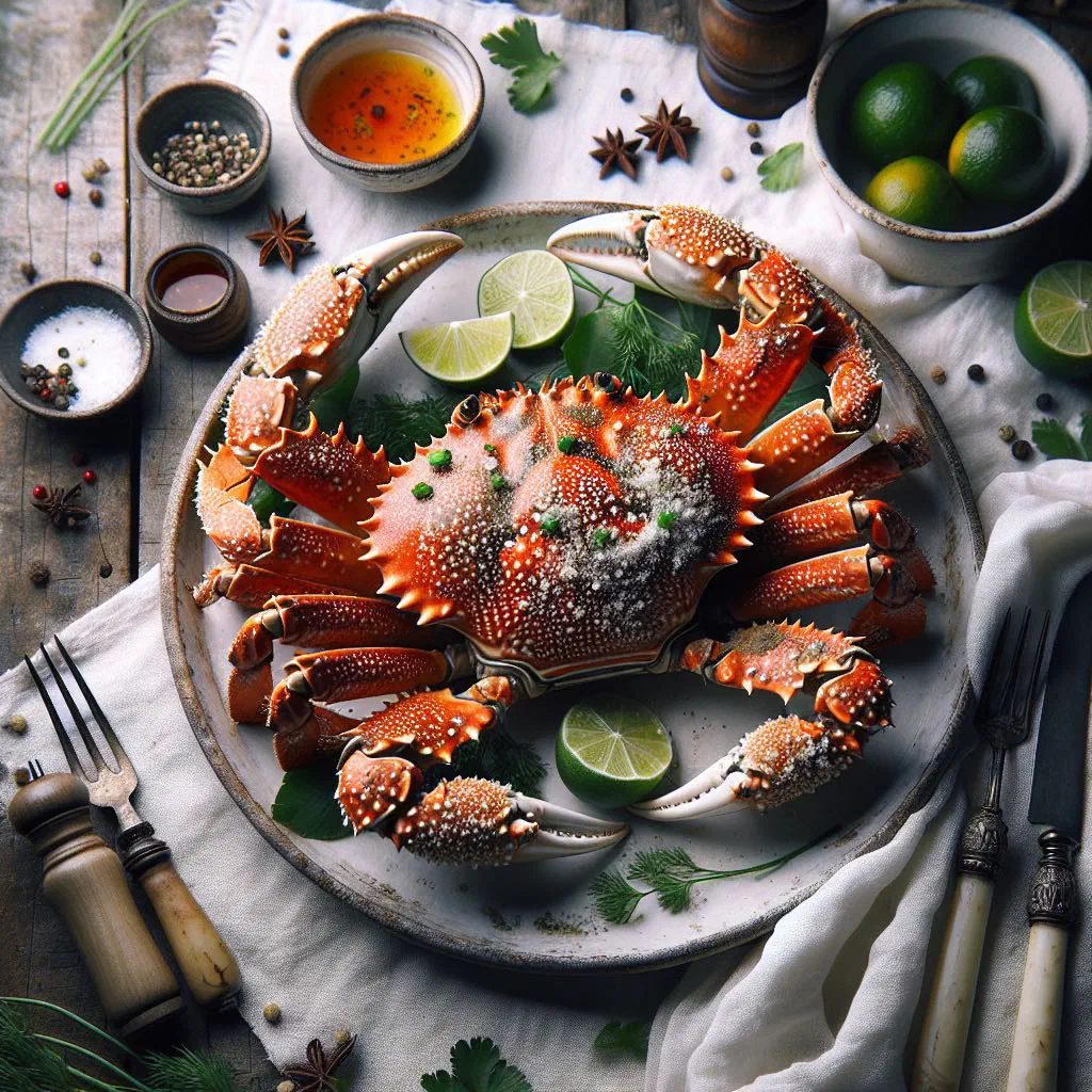 White pepper crab in a fragrant peppery sauce garnished with fresh coriander