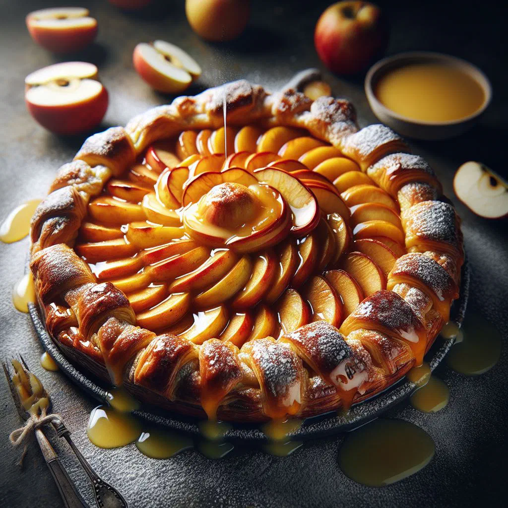 Sliced Slovak apple cake dusted with icing sugar on a wooden board