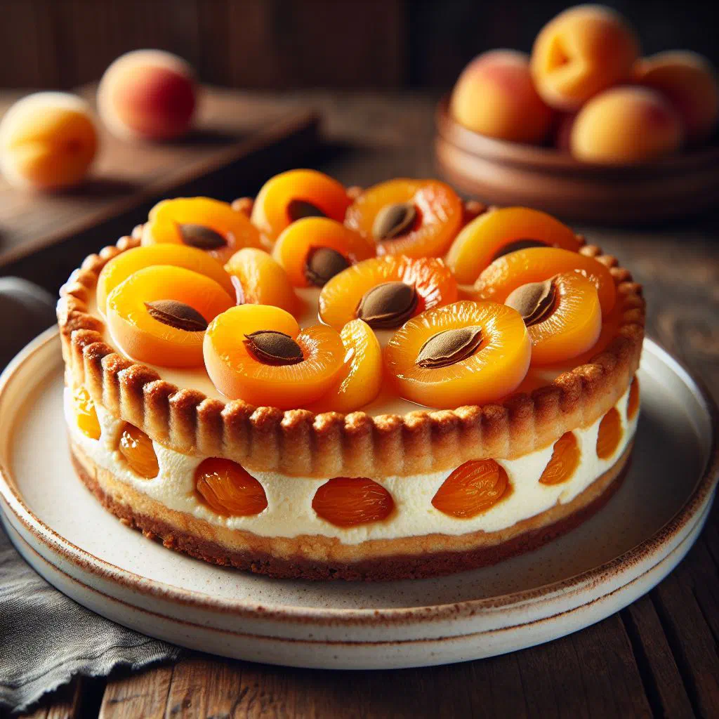 Slices of golden apricot quark cake studded with fresh apricot pieces