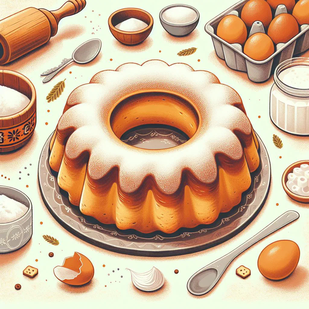 Slovak bábovka bundt cake dusted with icing sugar on a cake stand