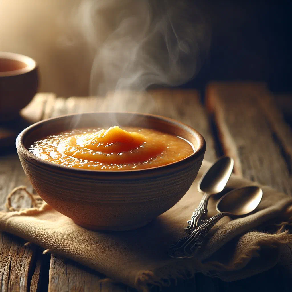 A bowl of caramel semolina porridge drizzled with golden caramel sauce