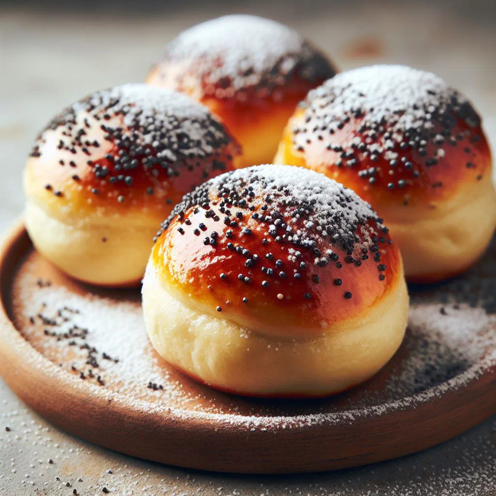Golden baked dukátové buchtičky dumplings served with warm vanilla sauce