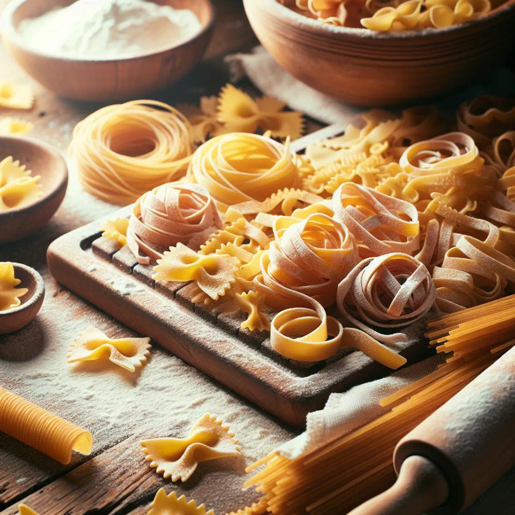 Fresh homemade Slovak pasta cut into strips and dusted with flour