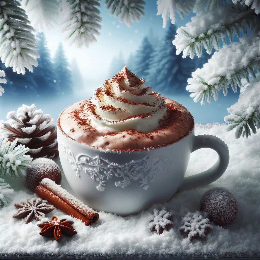 Mug of hot cocoa topped with whipped cream and chocolate shavings