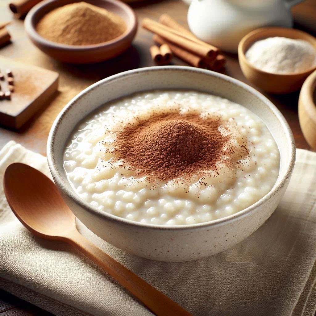 Bowl of creamy Slovak semolina porridge dusted with cinnamon and sugar