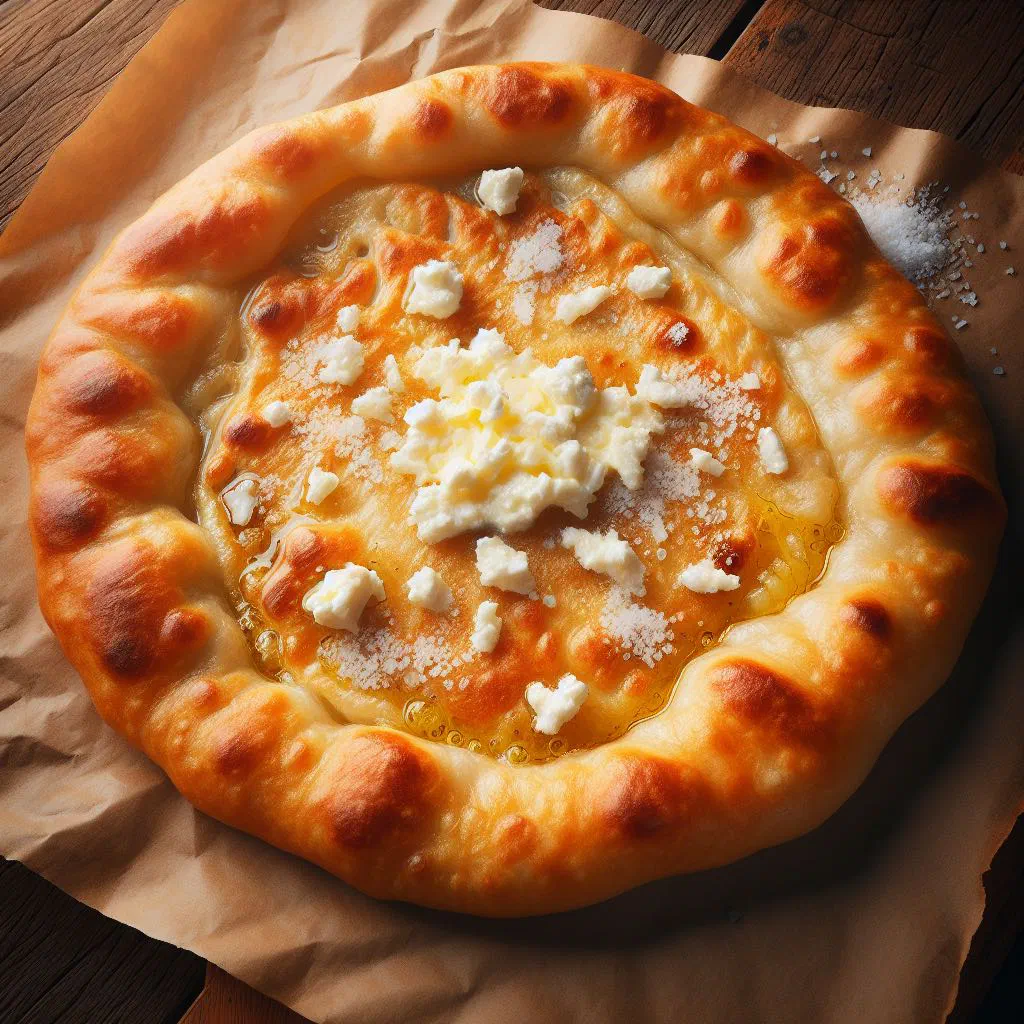 Golden fried langoše topped with garlic and grated cheese