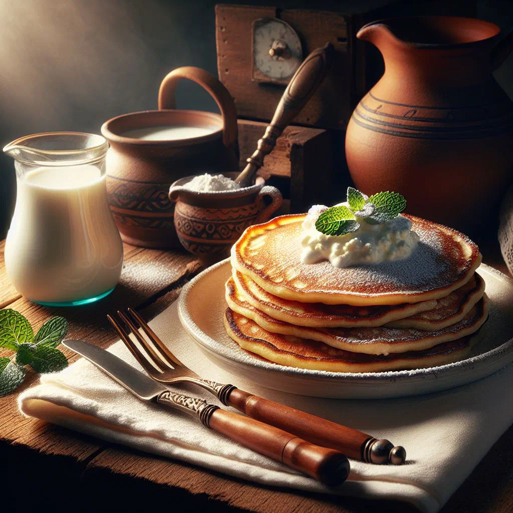 Rolled Slovak palacinky filled with sweet quark and dusted with icing sugar