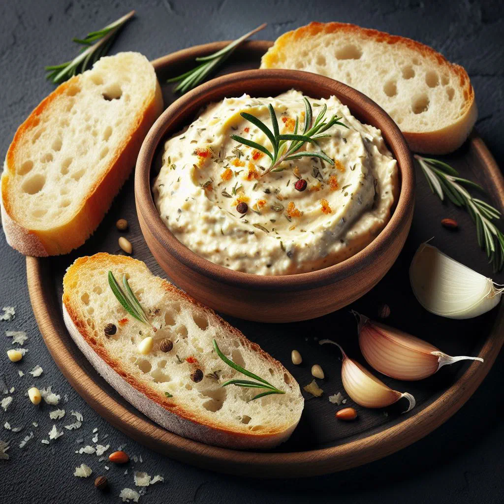 Creamy Slovak quark spread topped with fresh herbs, served with bread