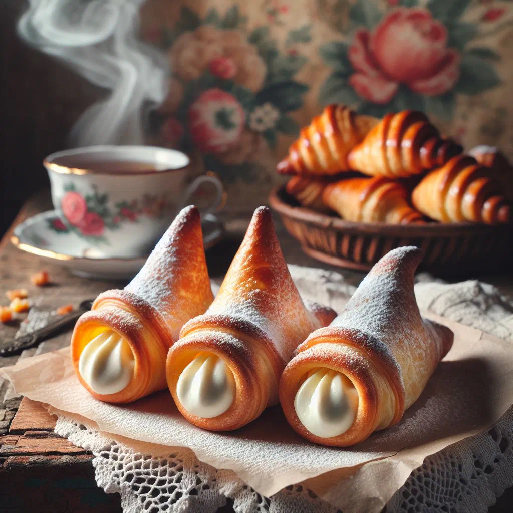 Golden quark doughnuts dusted with icing sugar on a plate