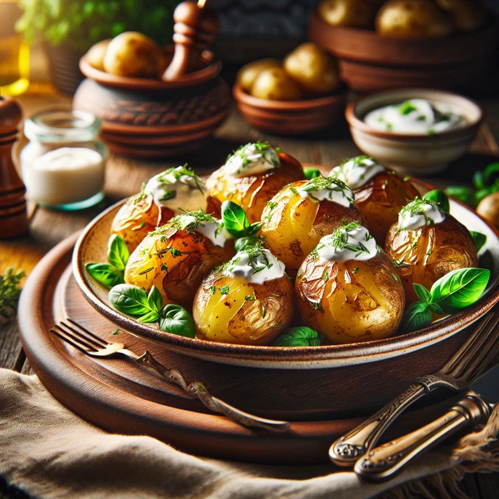 Golden baked potato casserole topped with melted cheese and sour cream
