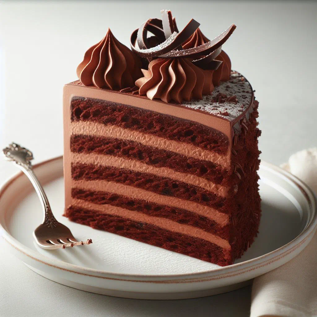 Rich Slovenian chocolate cake dusted with icing sugar