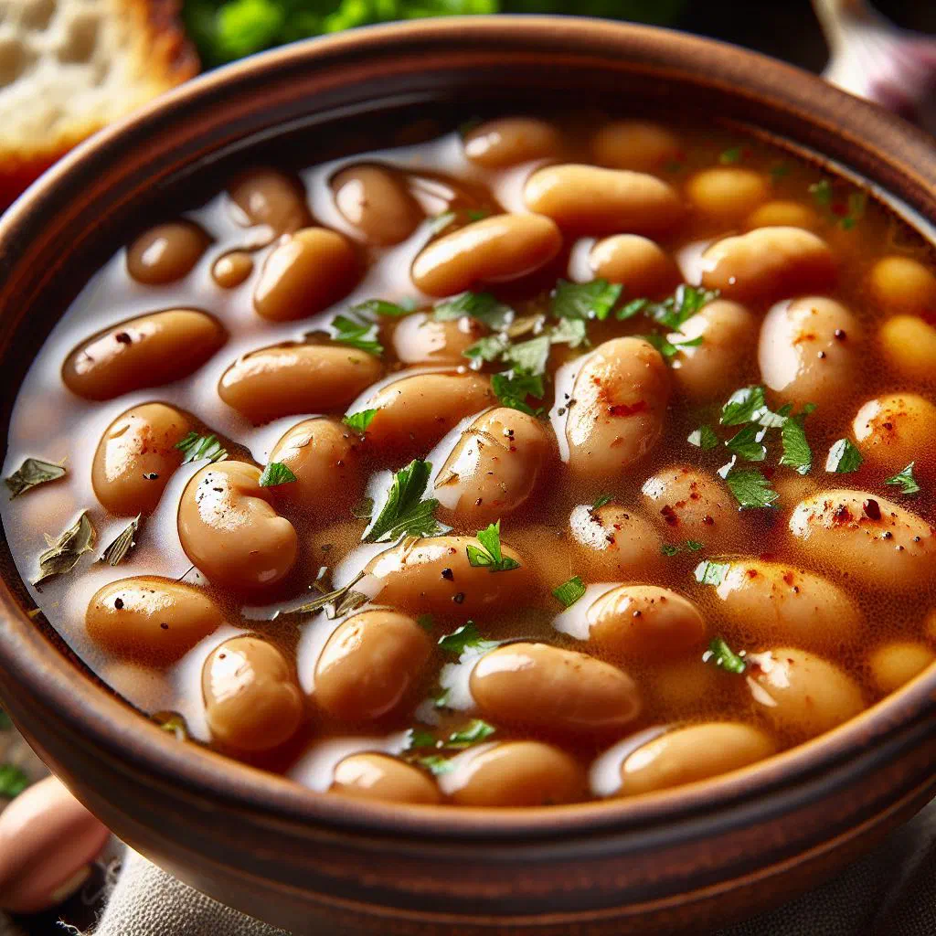 A bowl of Slovenian bean soup garnished with fresh parsley