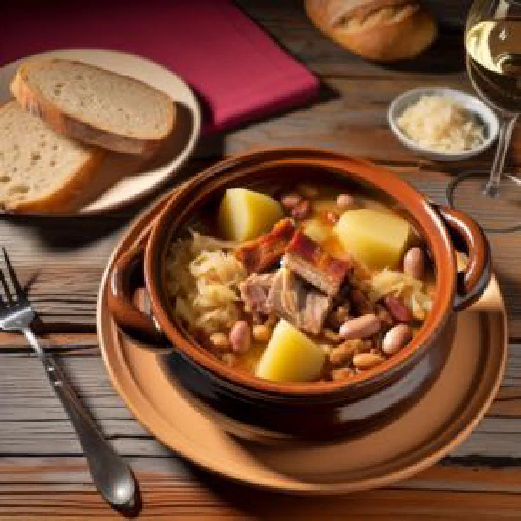 A bowl of Kraška Jota bean soup garnished with fresh parsley
