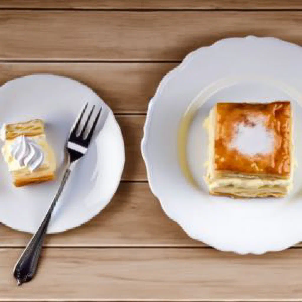 Slovenian kremna rezina cream slice with vanilla custard between crisp puff pastry