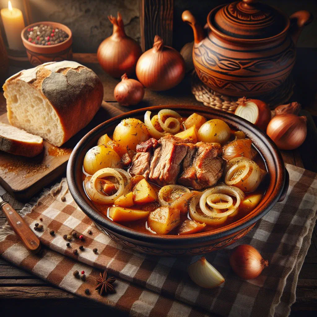 A rustic bowl of Pohorski Pisker with mushrooms, potatoes and fresh herbs
