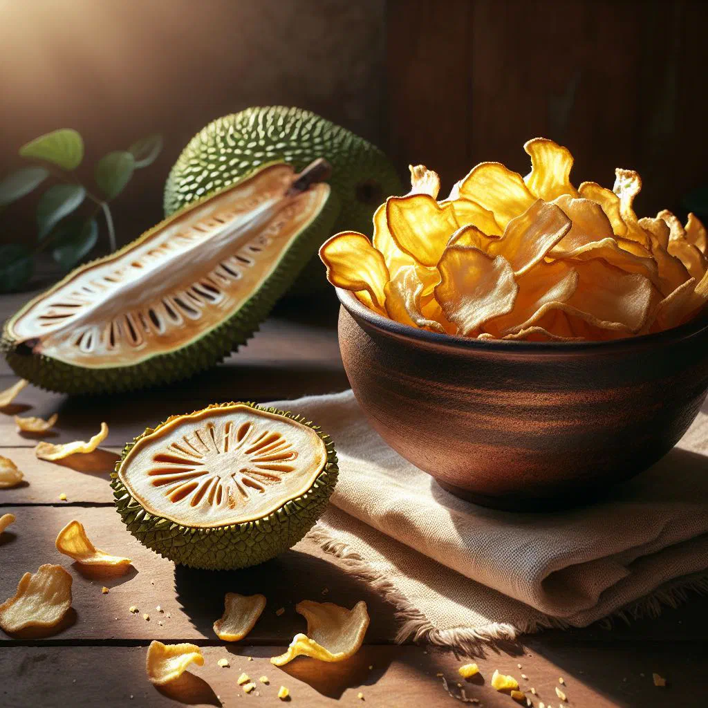 Golden, crisp baked breadfruit chips sprinkled with sea salt