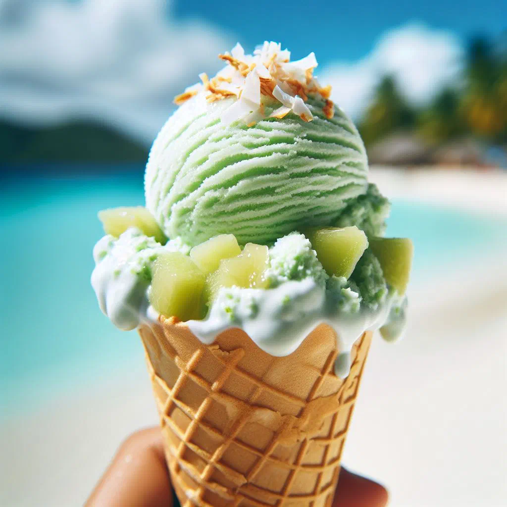 Scoops of creamy soursop ice cream in a bowl