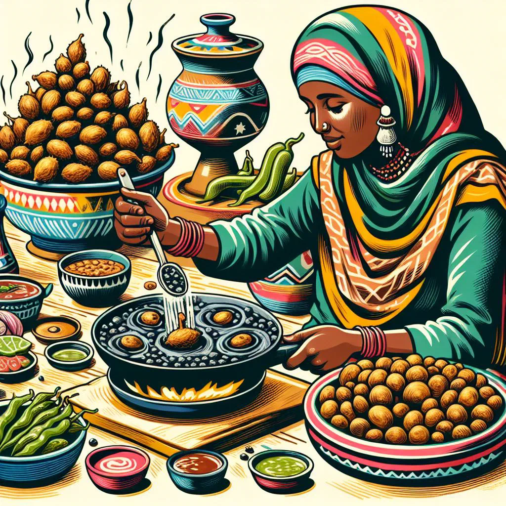 Golden deep-fried Somali bajiya bean fritters on a plate