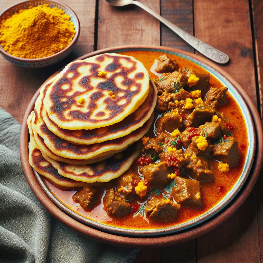 Soft canjeero flatbread served with spiced suqaar beef cubes