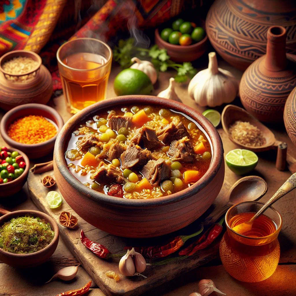 Bowl of Somali lamb soup with tender lamb, carrots and potatoes, garnished with coriander