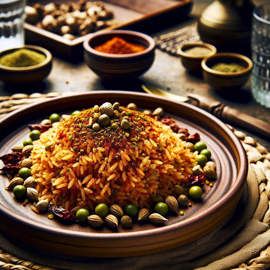 Golden Somali spiced rice with carrots, raisins and fresh herbs
