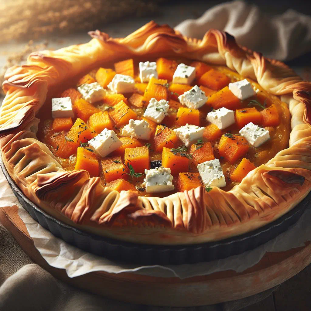Golden butternut and feta phyllo pie with crisp pastry