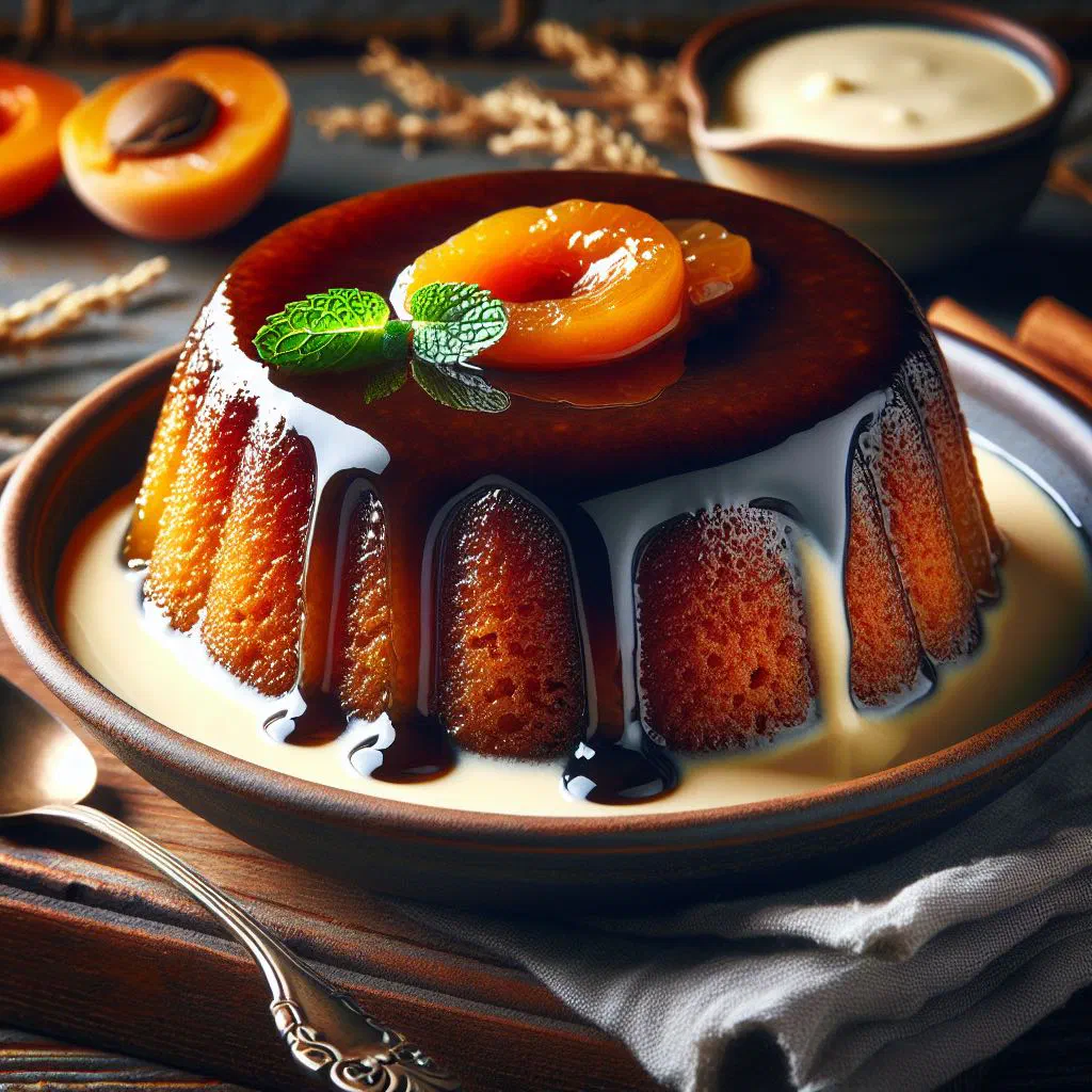 Warm malva pudding drizzled with cream sauce in a dessert bowl
