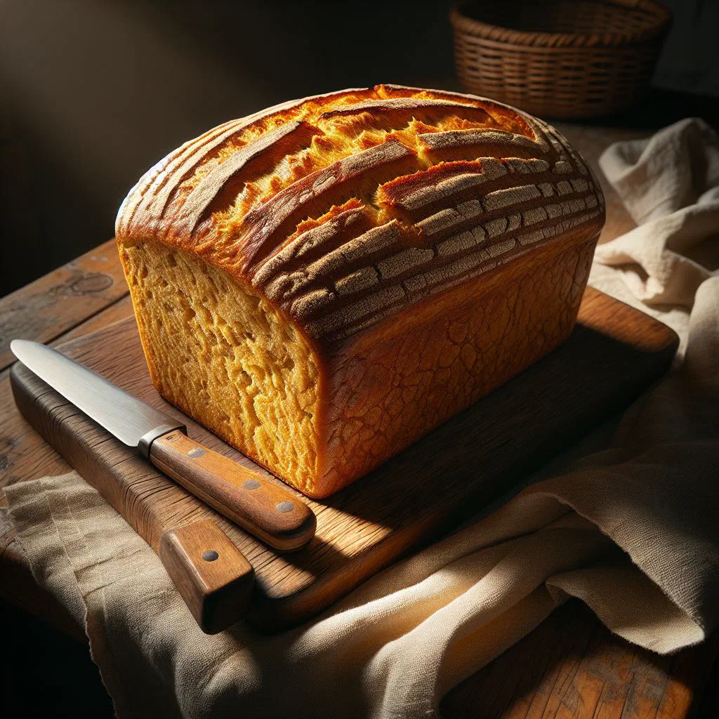 Golden loaf of South African mealie bread studded with sweetcorn