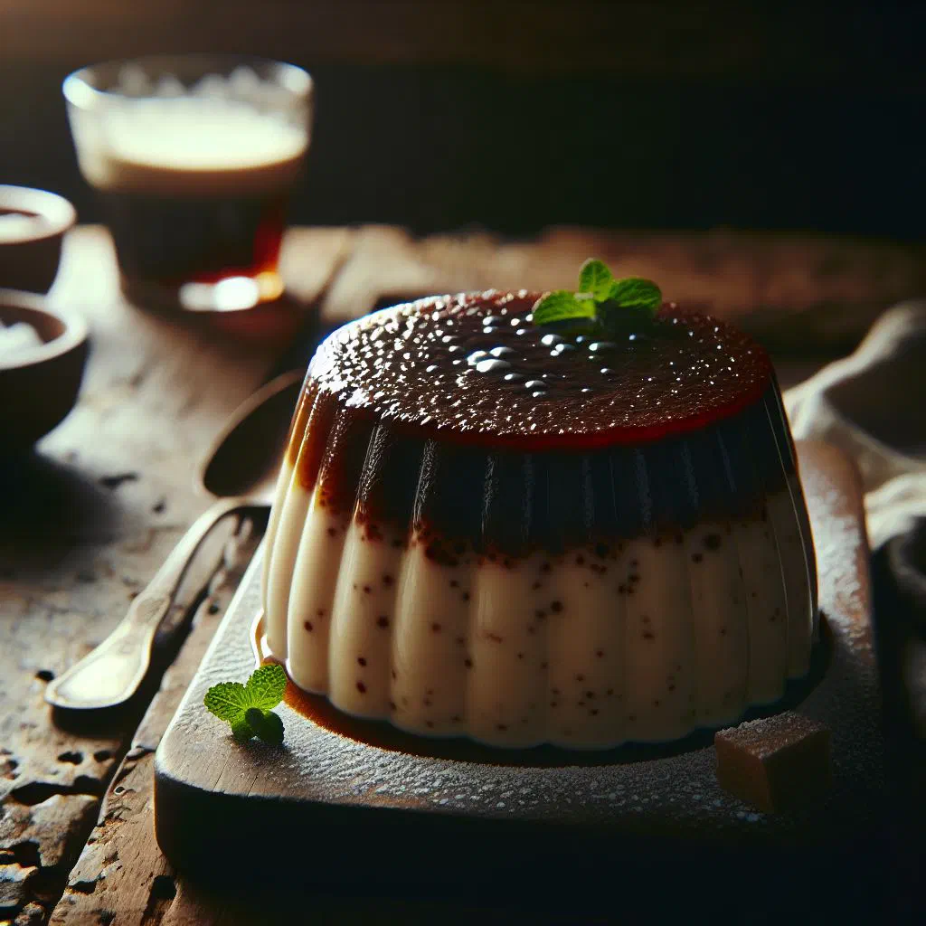 Creamy milk stout pudding served in a glass with a chocolate garnish