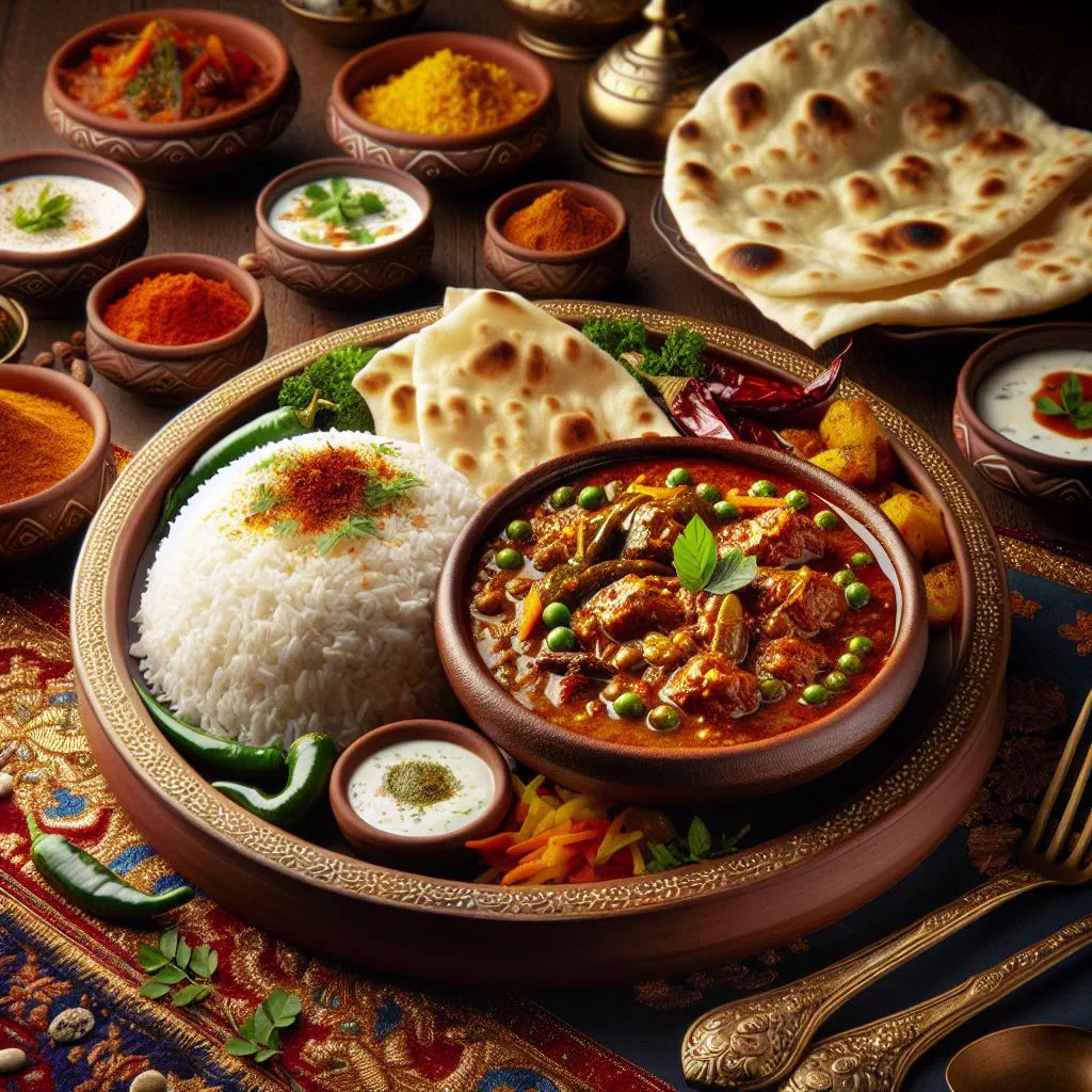 A bowl of South African curry with rice, garnished with fresh coriander