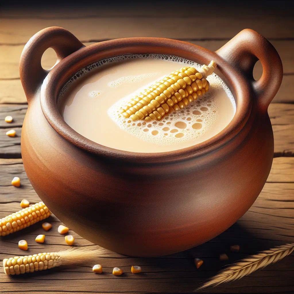 A traditional clay pot of frothy homemade umqombothi maize beer