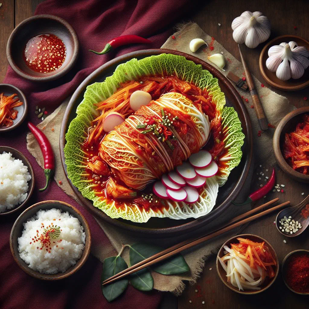 Sliced steamed pork belly served with spicy kimchi and napa cabbage wraps