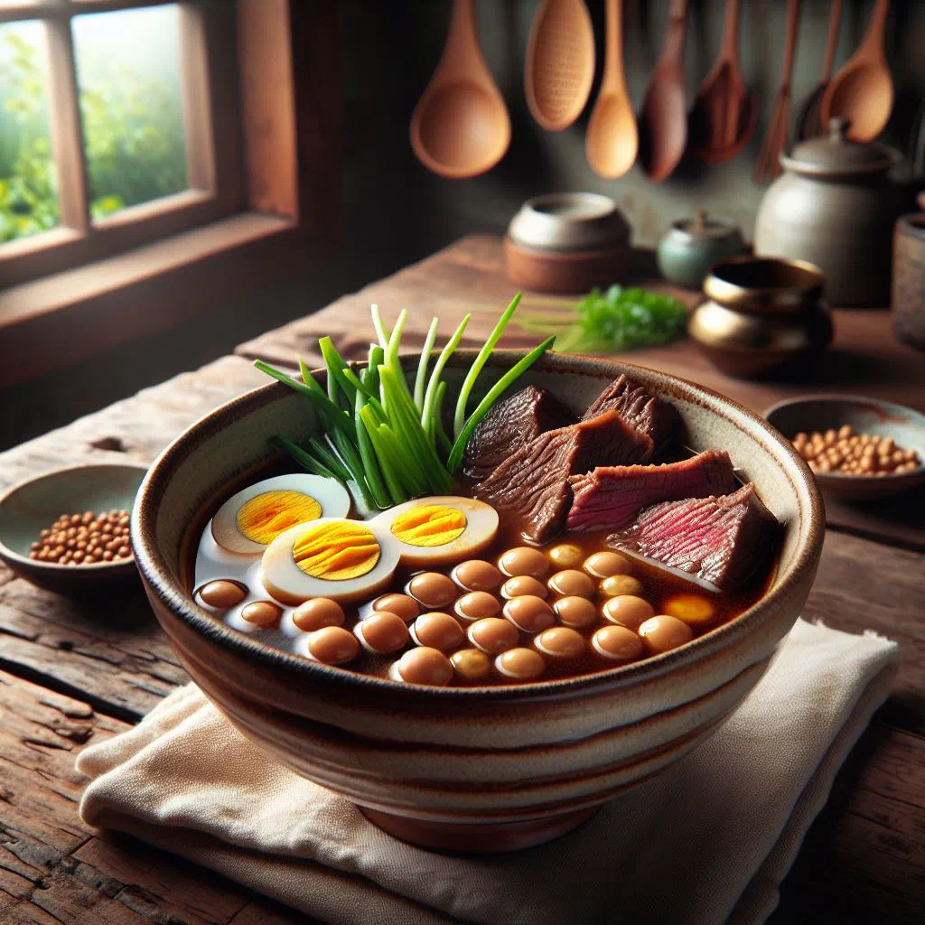 Jangjorim braised beef and eggs in soy sauce served in a bowl