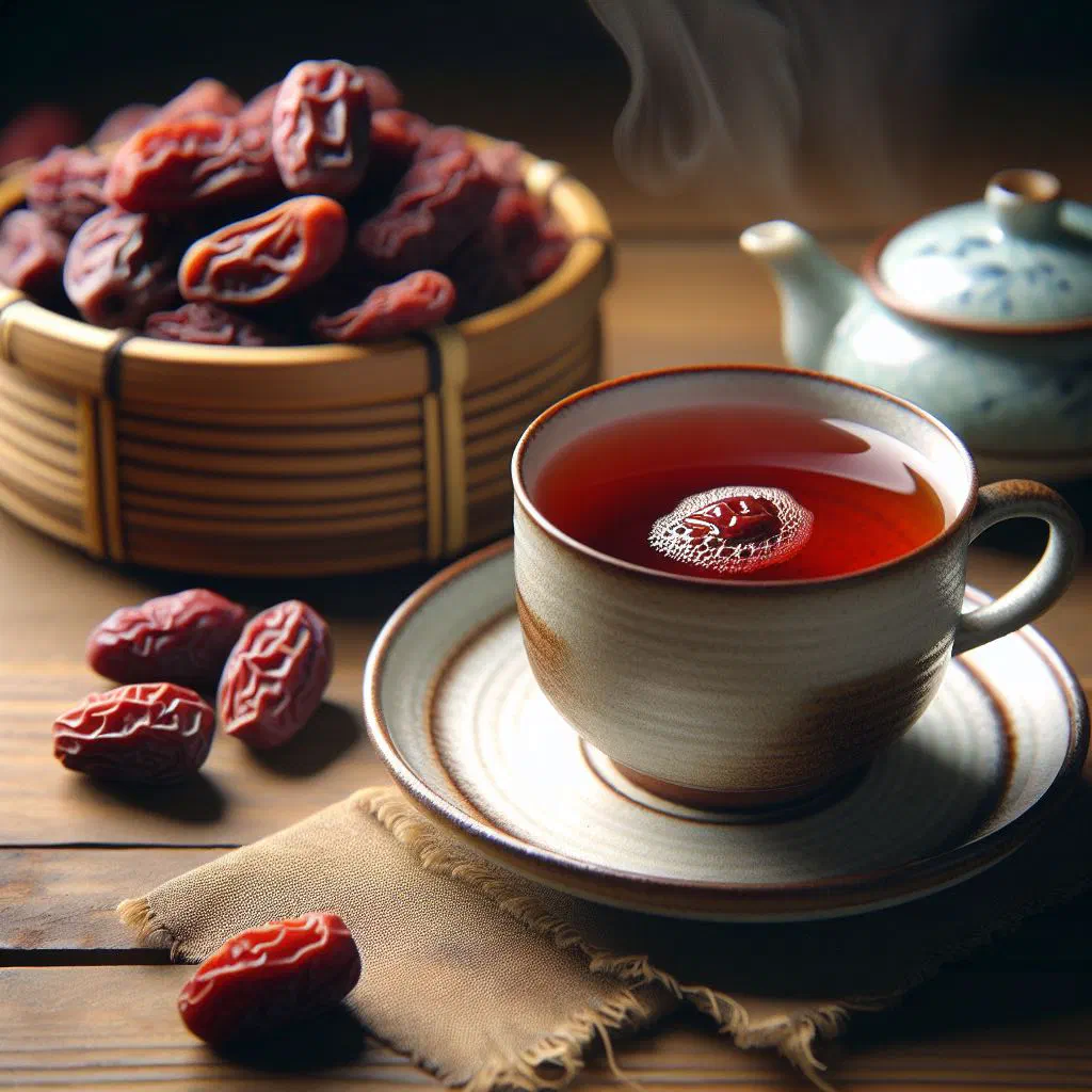 A warm cup of Korean jujube tea made from dried red dates