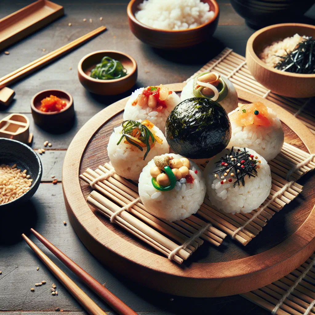 Korean jumeokbap rice balls sprinkled with sesame seeds