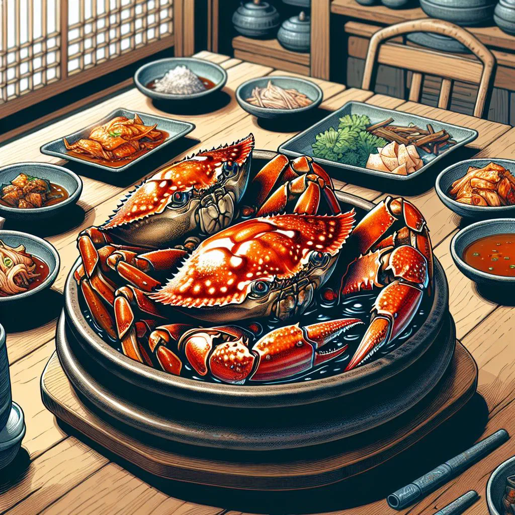 Spicy marinated crab garnished with spring onions and sesame oil