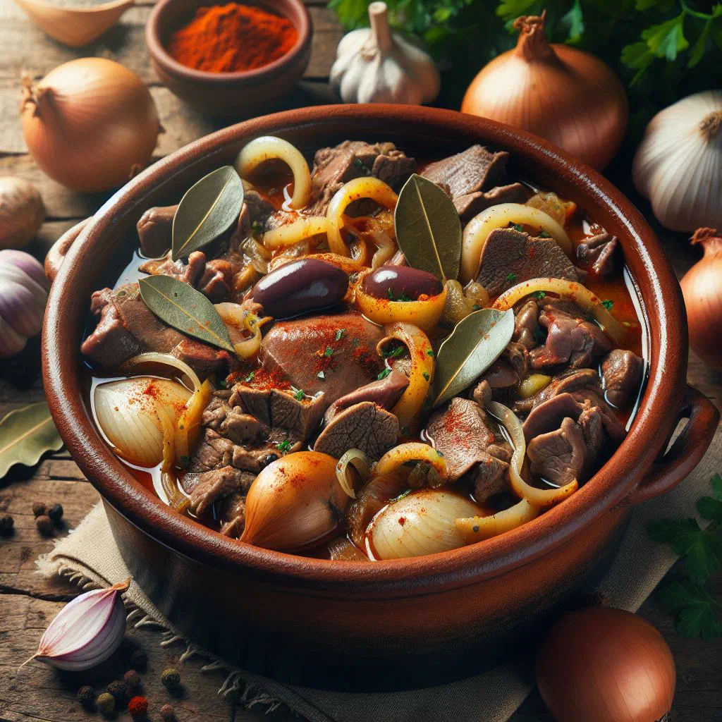A rustic bowl of chanfaina extremeña with rice, lamb and aromatic spices