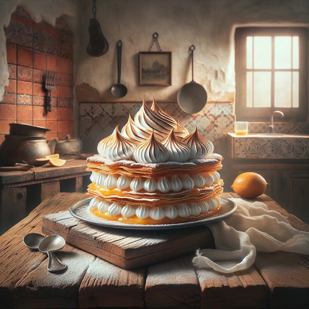 Costrada de Alcalá puff pastry dessert dusted with icing sugar