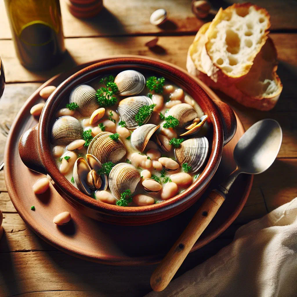 Fabes con almejas with white beans and clams in a rich broth