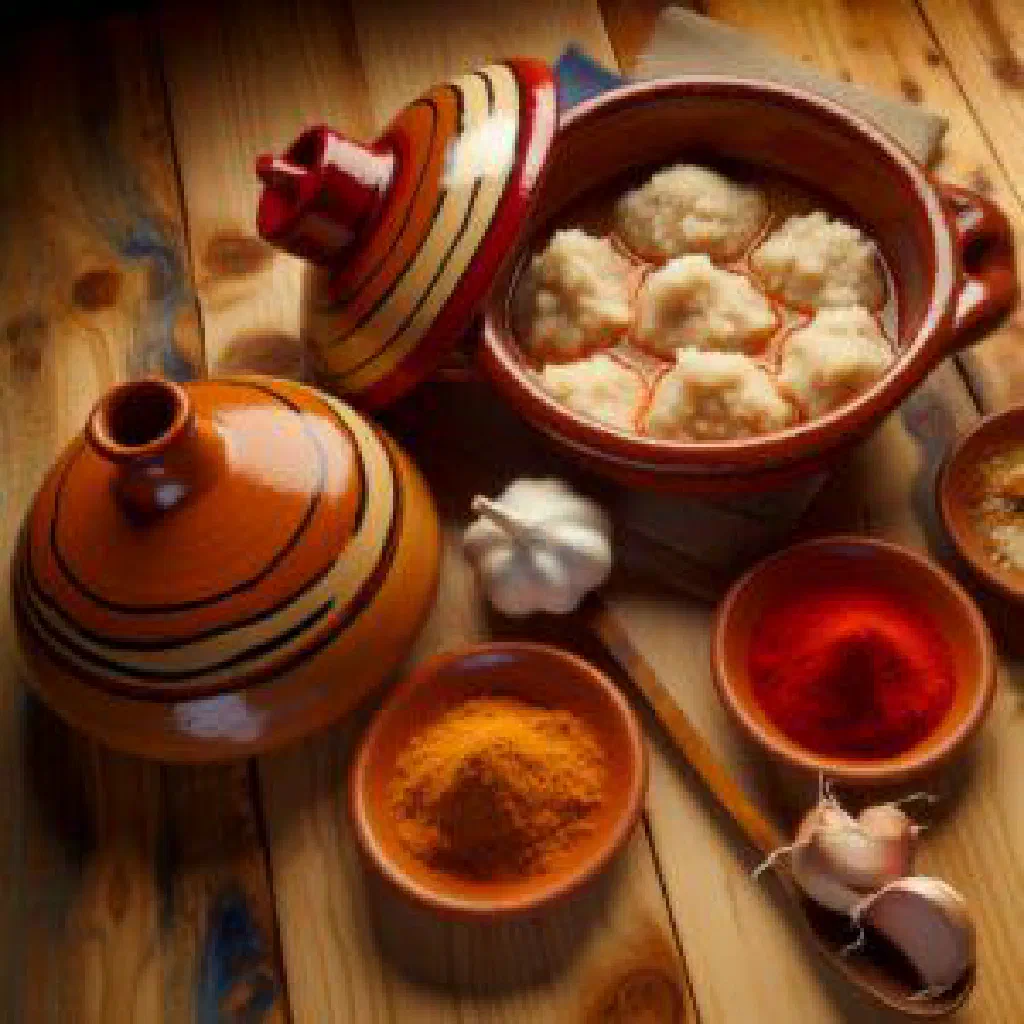 A rustic bowl of creamy Spanish gachas topped with garlic and peppers