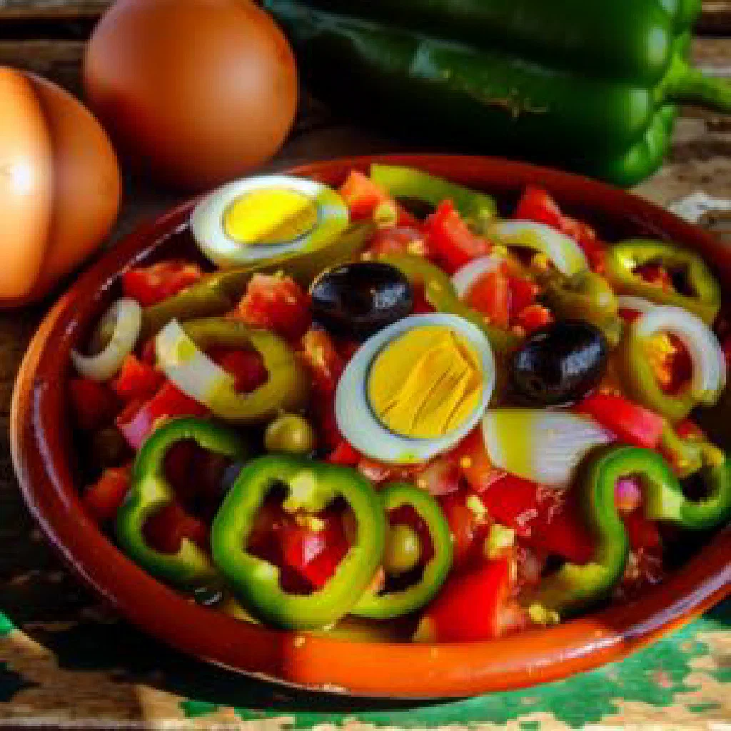 A rustic bowl of Mojete Murciano with fish, potatoes and peppers garnished with parsley