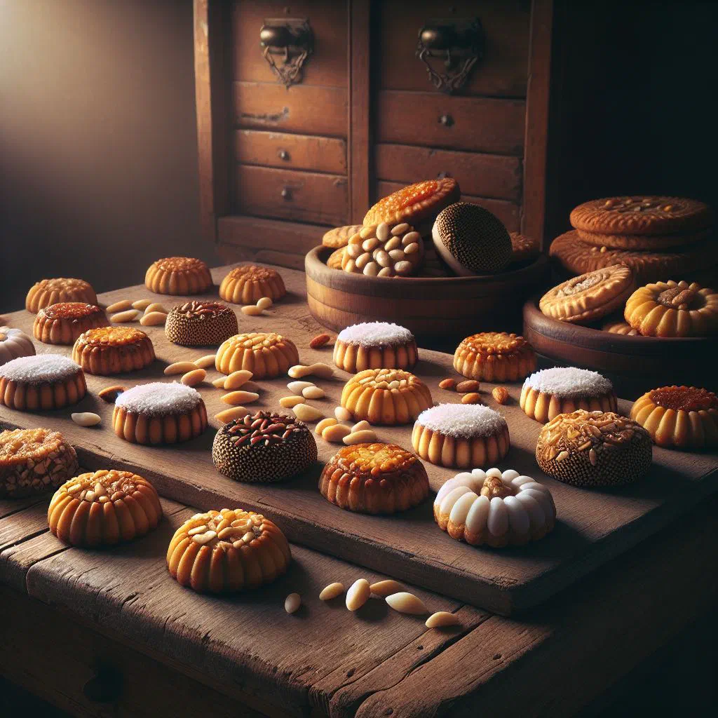 Small round panellets coated in golden pine nuts on a plate