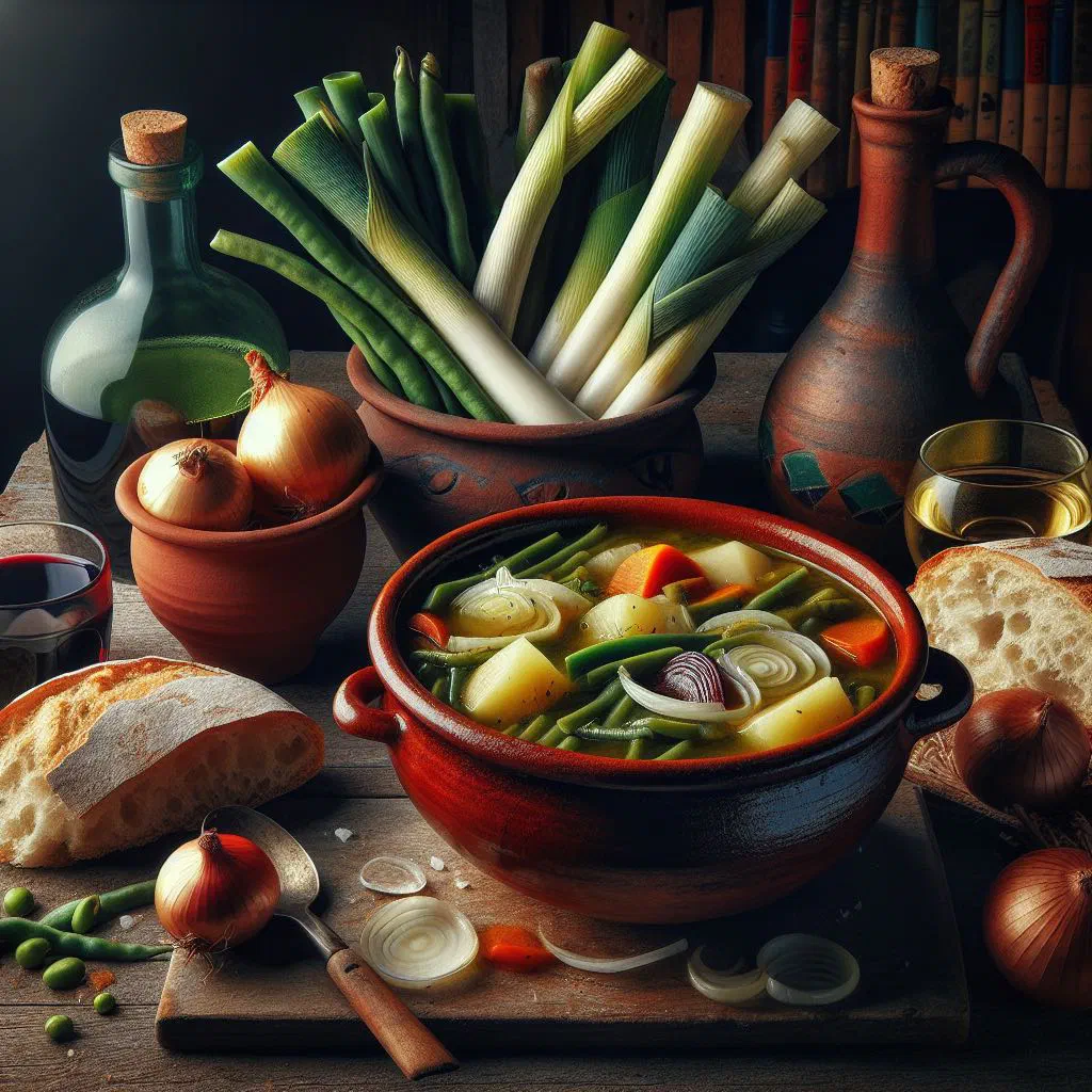 A bowl of porrusalda, the Spanish leek and potato soup, garnished with parsley