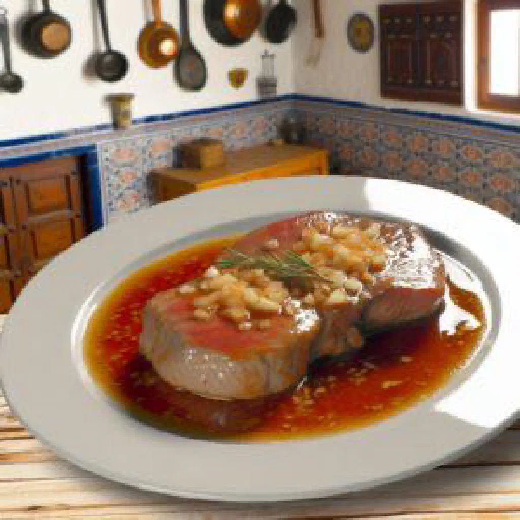 Pork tenderloin medallions in whisky sauce garnished with parsley