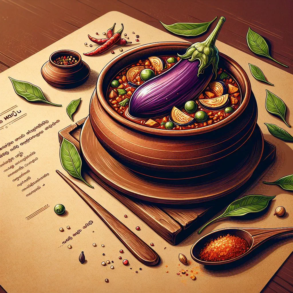Sri Lankan brinjal moju with fried aubergine, onions and green chillies