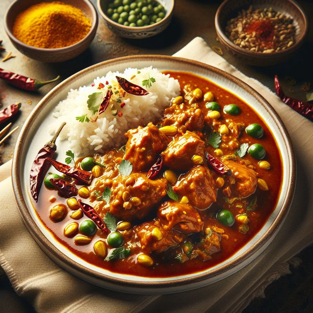 Chicken baduma simmered in spiced coconut sauce with fresh coriander