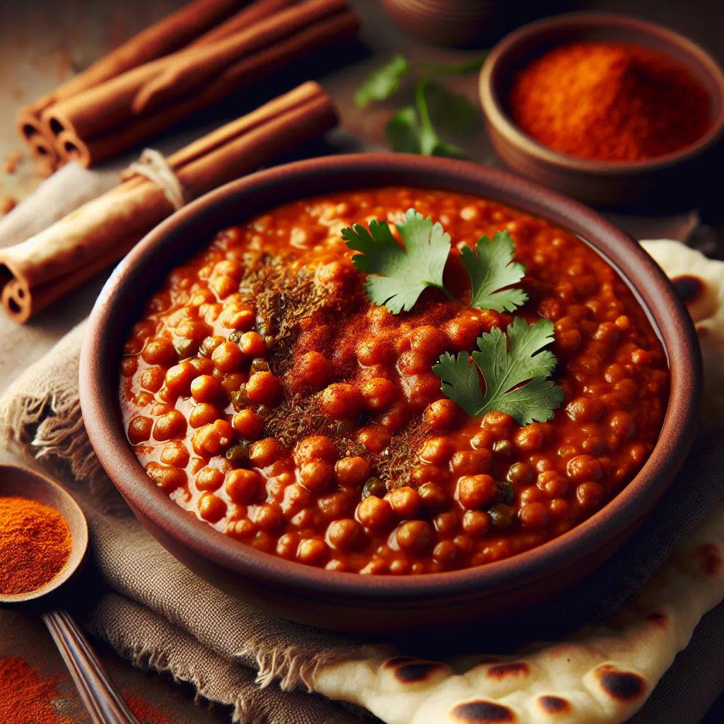 A bowl of creamy cinnamon-spiced red lentil curry garnished with fresh coriander
