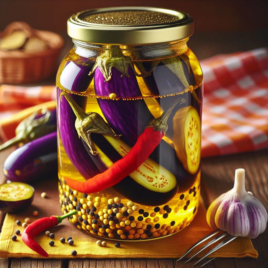 Spiced Sri Lankan eggplant pickle served in a small dish