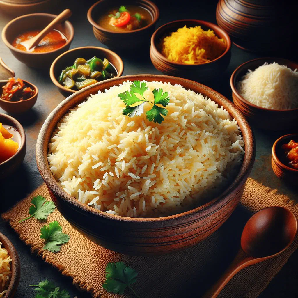 Fragrant ghee rice garnished with fresh coriander leaves